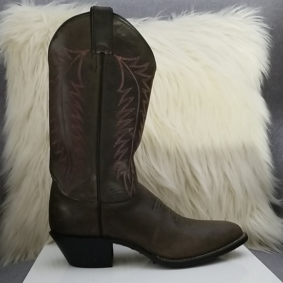 Leather Western Cowboy Boots Gray by Justin - Picture 2 of 9